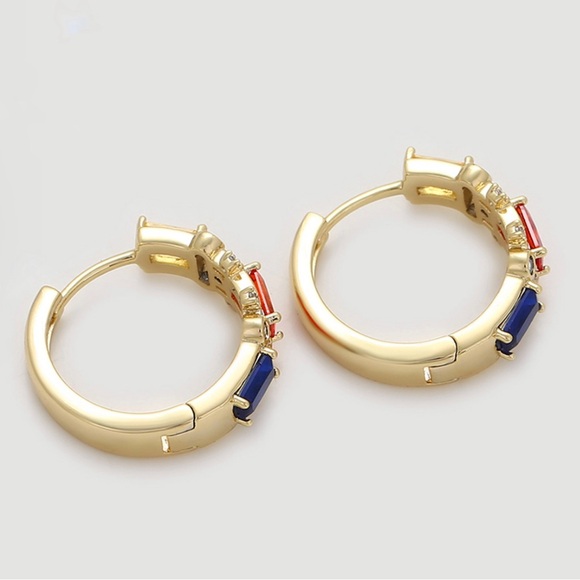 Hoop Earrings 14k Gold Plated Colorful Cz Zircon Luxury Jewelry - Picture 4 of 10